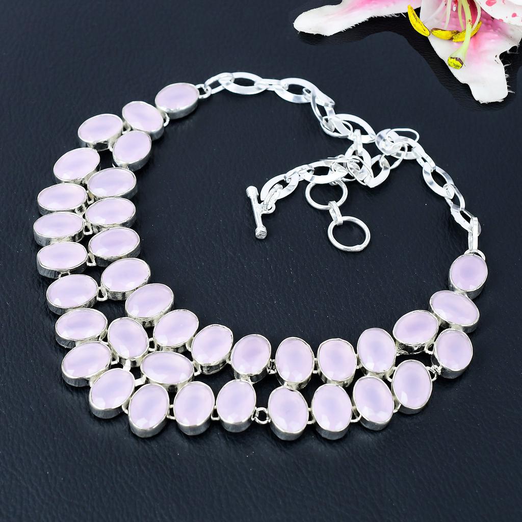 Pink Chalcedony Gemstone Handmade 925 Sterling Silver Jewelry Necklace 18" KG-401
