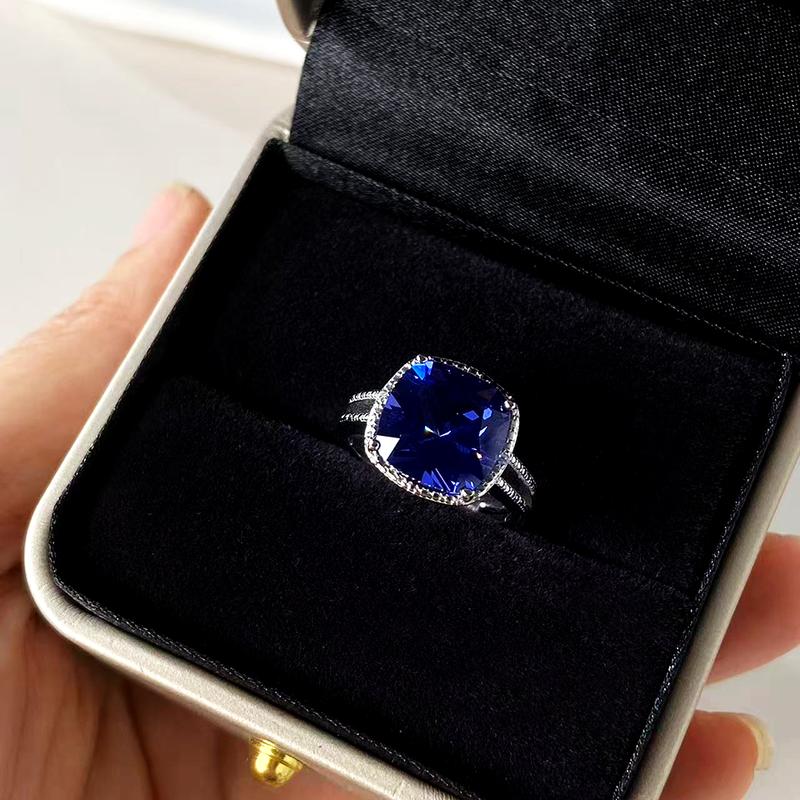 925 Sterling Silver Rings Princess Cut Created Nano Tanzanite Blue Square Gemstone Party Wedding Fine Jewelry Christmas Gift