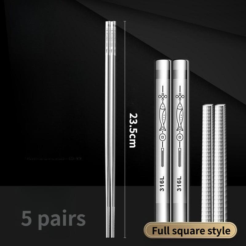 5 Pairs Chopsticks Food Grade Stainless Steel Household High End Light Luxury Premium Feel Commercial Catering