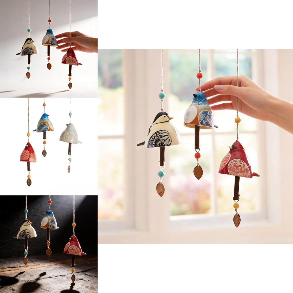 Bird Wind Chime Resin Garden Decor With Spring Theme For Patio And Outdoor Decoration