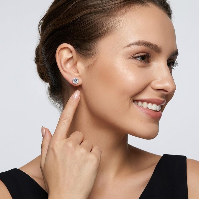 Moissanite Stud Earrings Minimalist 6 Claw Ins Style Women