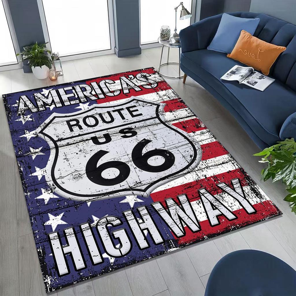 3D Retro Route 66 America Historic Mother Road Rug for Bedroom Living Room Sofa Home Doormat Decor,Larger Kid Non-slip Floor Mat