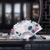 Plastic Folding Fan Chinese Style Retro Flower Plain Painting Soft Faux Silk Decorative Handheld Wedding Party Elegant Ladies