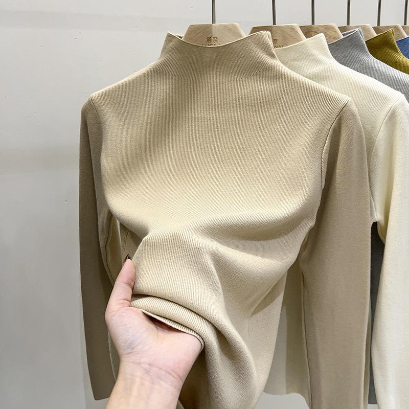 New Solid Color Bottoming Sweater Women's Autumn and Winter Wear Slim-fitting Long-sleeved Top Semi-turtleneck Knitted Sweater