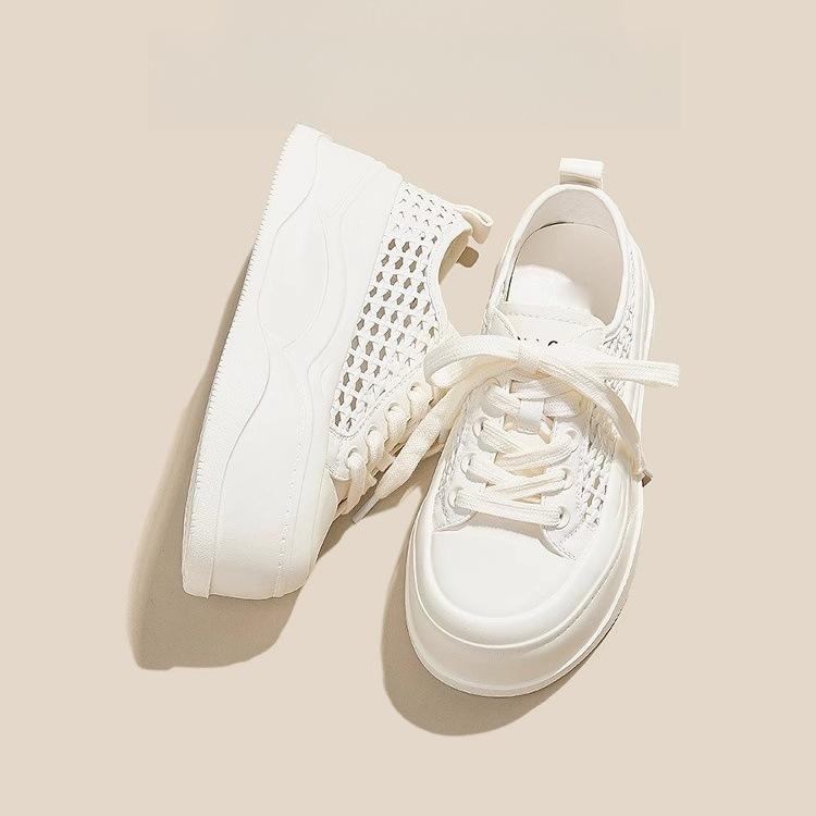 Ultra-light and breathable~ 7cm inner height-increasing hole shoes mesh white shoes women's 2025 new summer popular muffin board shoes
