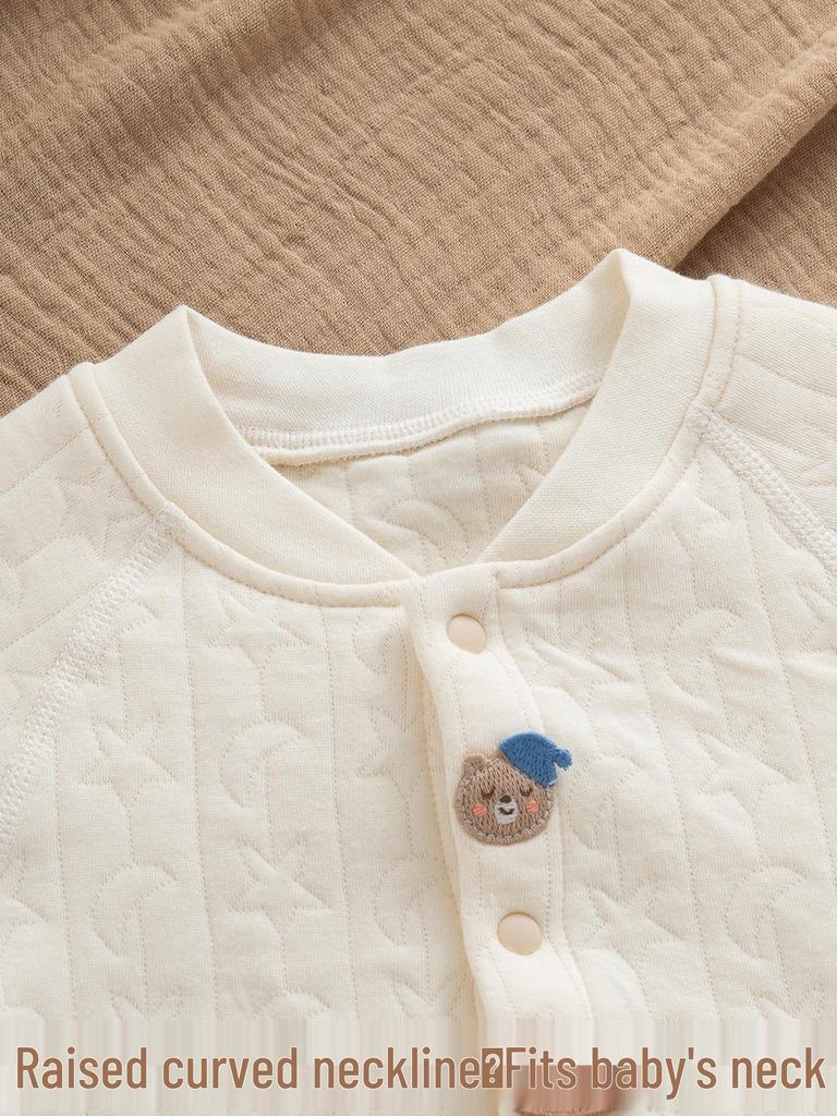 Infant Quilted Cotton Romper: Autumn-Winter, Warm Three-Layer Design, Size 90, Stylish & Cozy