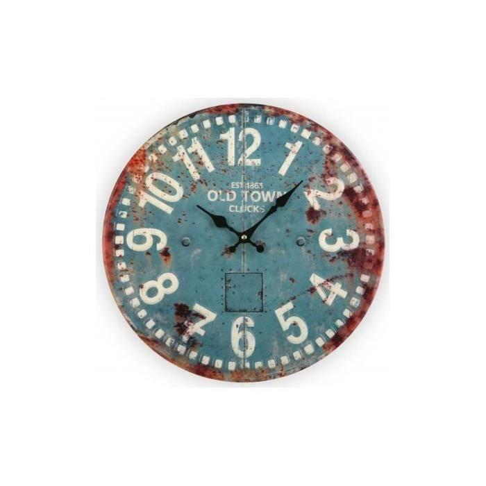 Horloge Murale - Vintage - Bleu - 40 Cm - Métal - Mouvement Quartz