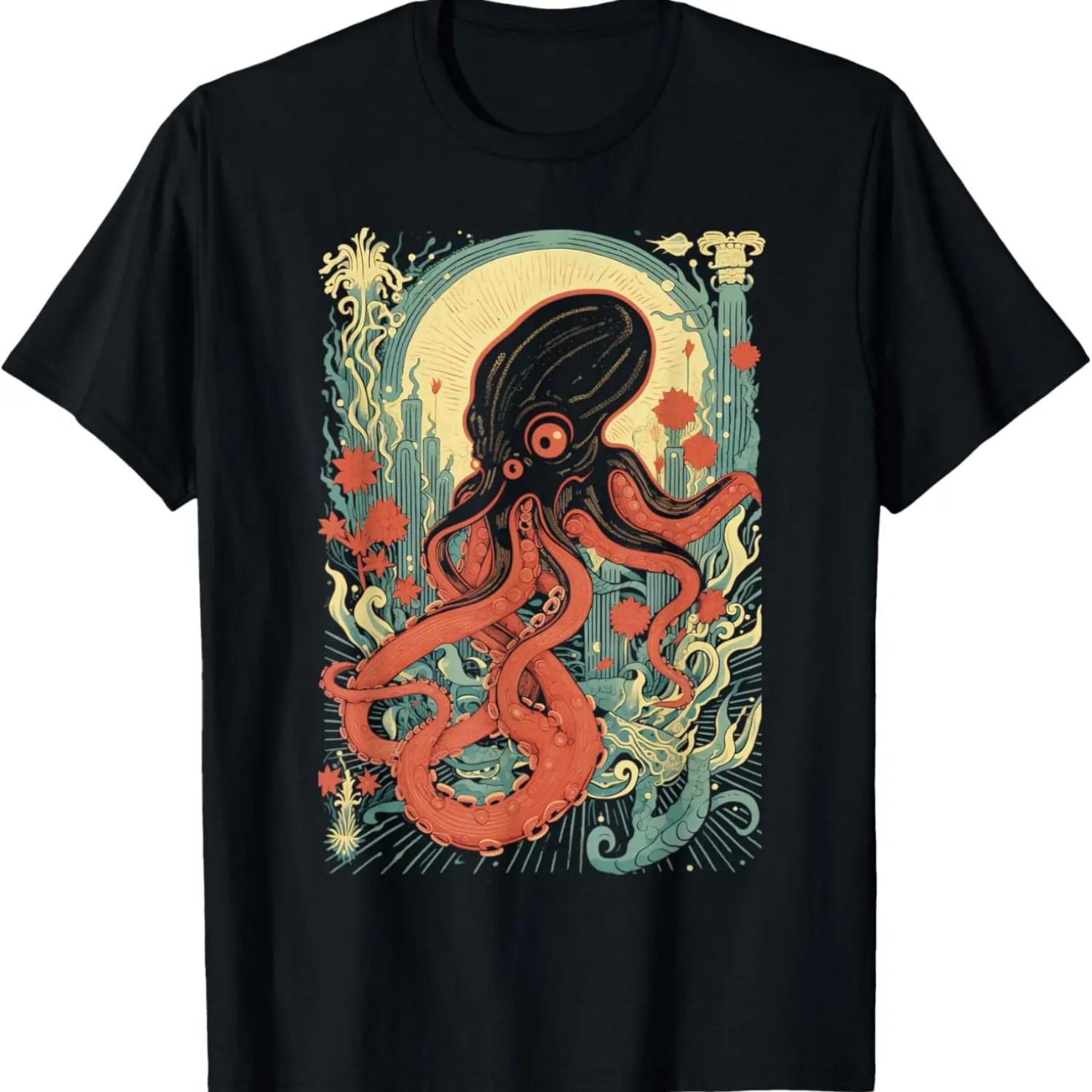 Retro Octopus In Atlantis Sea Art T-Shirt S чёрный