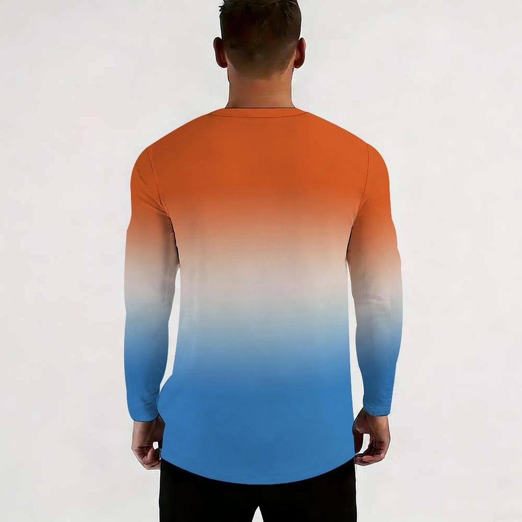 Men Gradient Color Crew Neck Long Sleeve T Shirt Faith Letter Print Casual Daily Wear Top For Spring Autumn