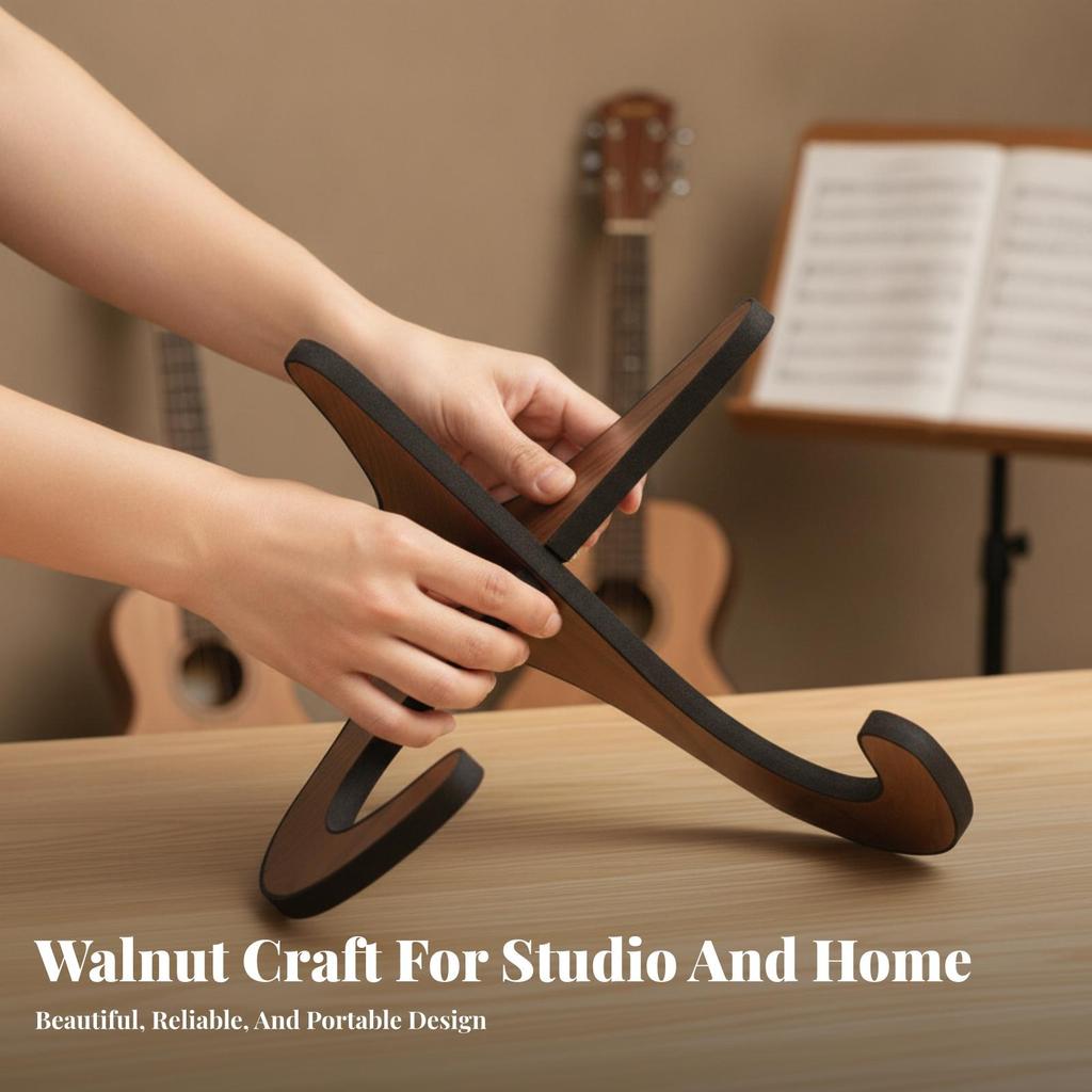 Ukulele Stand Padded Wooden with Curved Arms Stable for Home, Guitarists