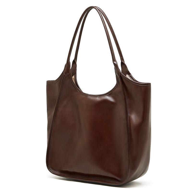 

HIFASHION Genuine Leather Women Shoulder Bags Retro Large Capacity Cowhide Hobo Purses Big Bucket Shopping Travel Tote Handbags кавовий