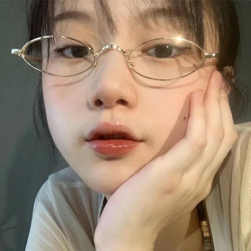 Fashion Punk Cool Anti-blue Light Eyeglasses for Women Alloy Small Oval Shades Uv400 Clear Glasses Frame Unisex Bling Sunglasses