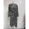 Women's Spring Autumn Dress Leopard Printed V-Neck Long Sleeve Tie Dresses