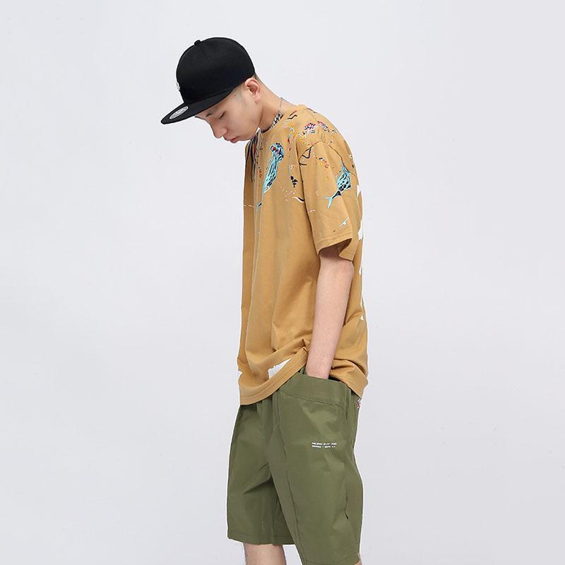 IELGY T-shirt Loose Casual Round Neck All-match Bottoming Shirt Printing Graffiti Short-sleeved Splash Ink Japanese