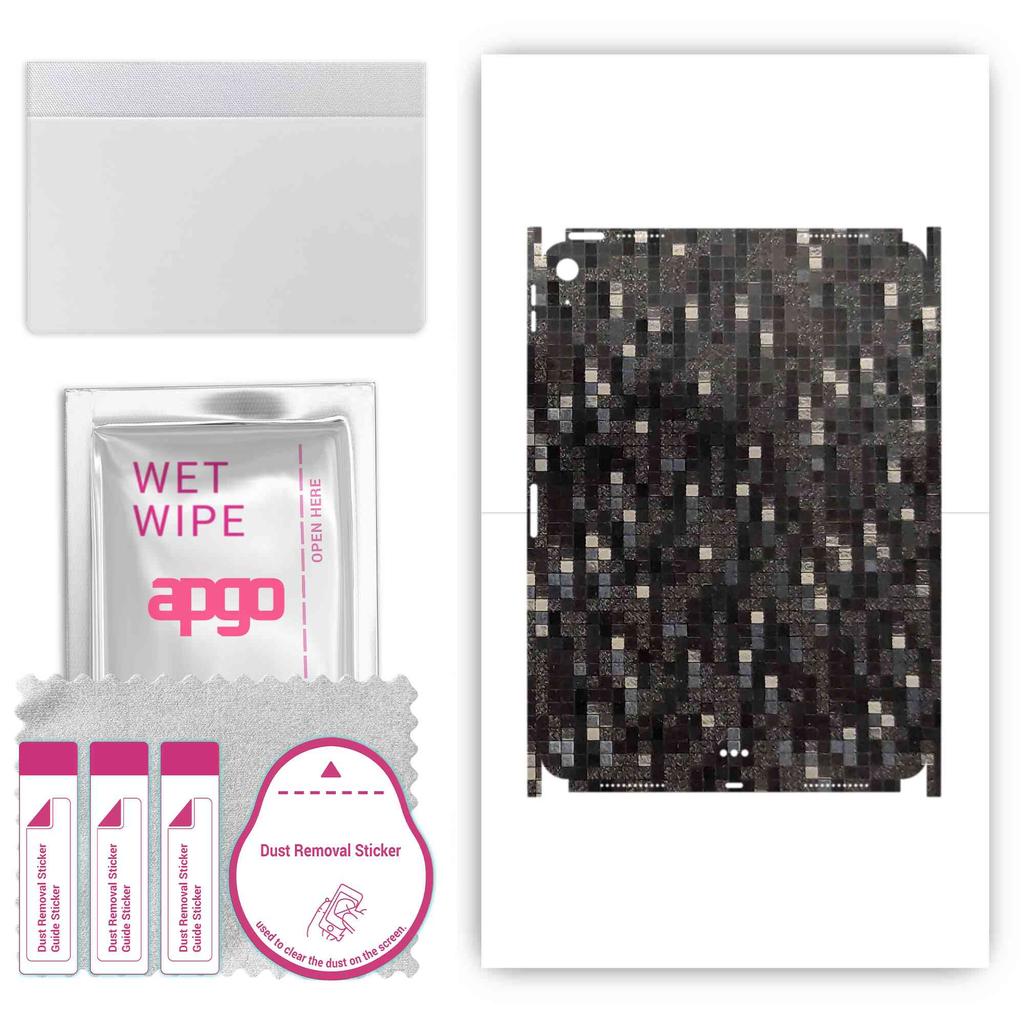 apgo Protective Skin Sticker for the back+sides compatible with Apple iPad Air (2020), Full Wrap Film, Foil, Vinyl - Pattern Carbon Black Pixel