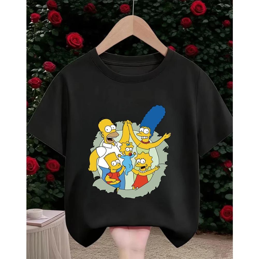 The Simpsons Cartoon Casual T Shirt Children Boys Girls Summer Cute Kawaii Crew Neck Fashion Street Tops