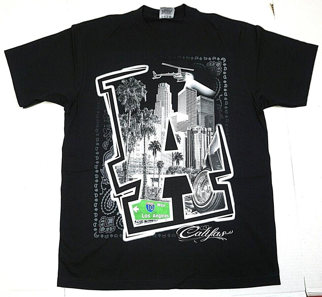 Los Angeles City T-shirt LA California Califas Urban Streetwear Men's Black New
