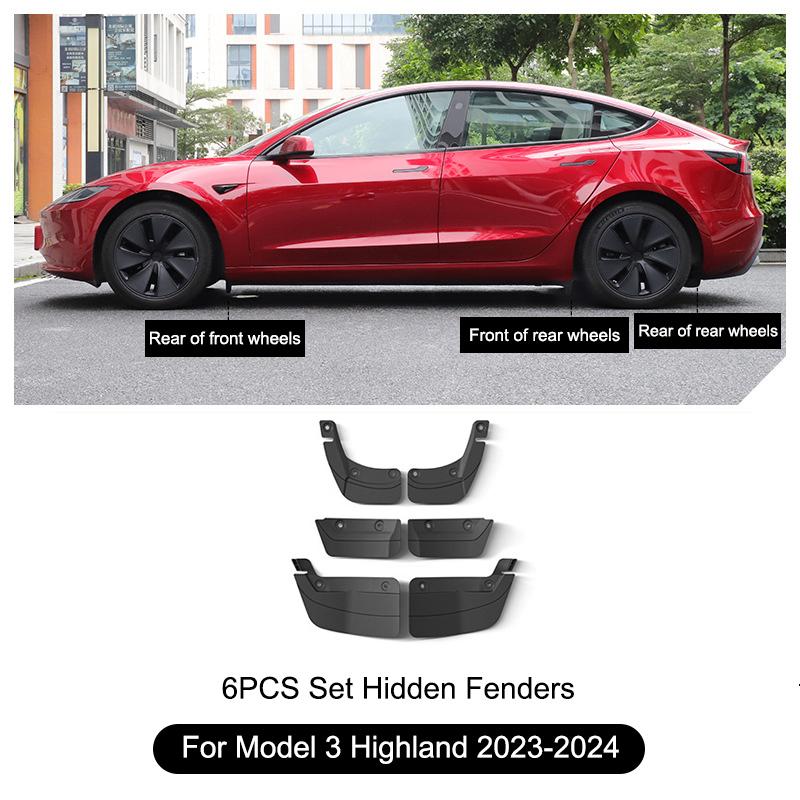 Mud Flaps for Tesla Model 3 Highland 2024 Splash Guards Mud Flaps Front Rear Wheel Fenders Splash Guards No Drilling Required Hidden Fenders