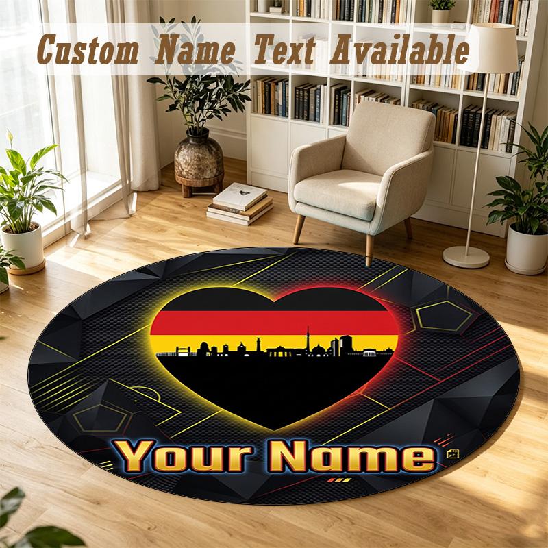 Round Rug Custom NameGermany national football team Pattern Non Slip Carpet Home Floor Decor