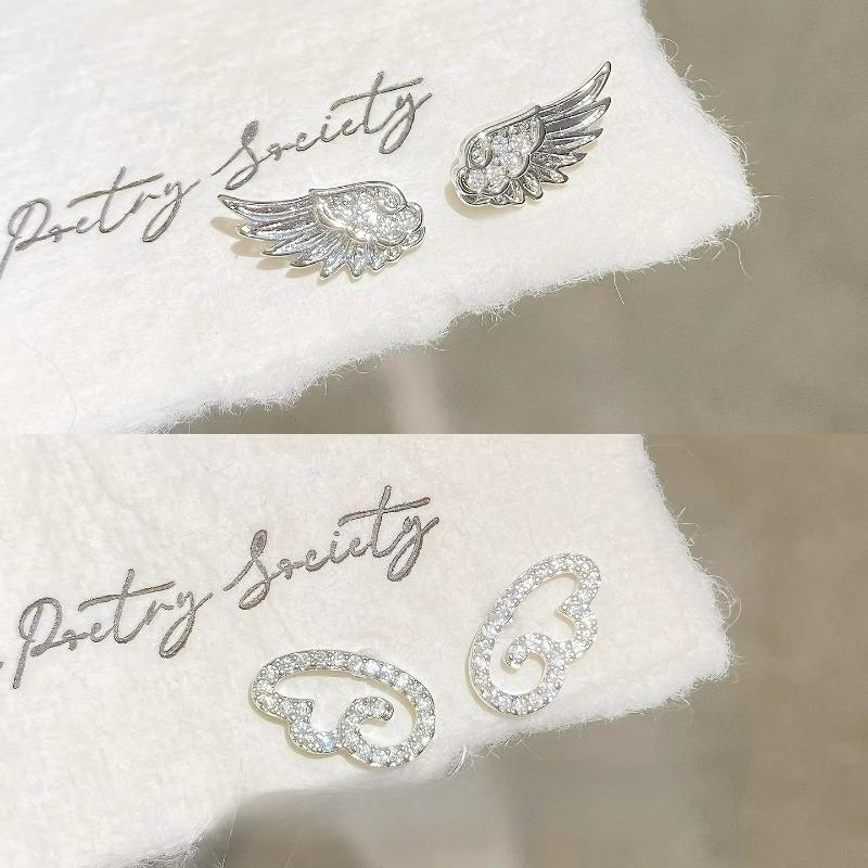 Shiny Crystal Wing Earrings for Women Girls Sliver Ear Bone Nails Hollow Wing Geometric Rhinestone Stud Earrings Jewelry Gifts