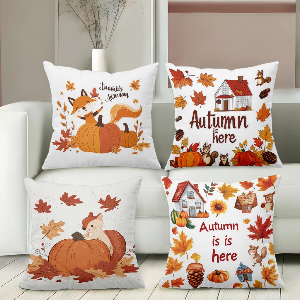 Autumn Themed Cushions With Fox Squirrel Pumpkin Polyester pillowcase, sofa decorative cushion cov Headboard Pillow