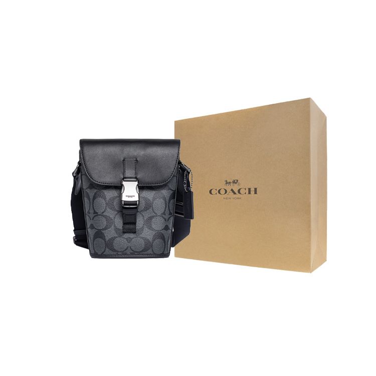 Coach Traccia 16 Ciondolo Logo Classico Tela Rivestita E Pelle Mini Borsa a Tracolla Borse da Uomo Grigio C3134-QBCHR