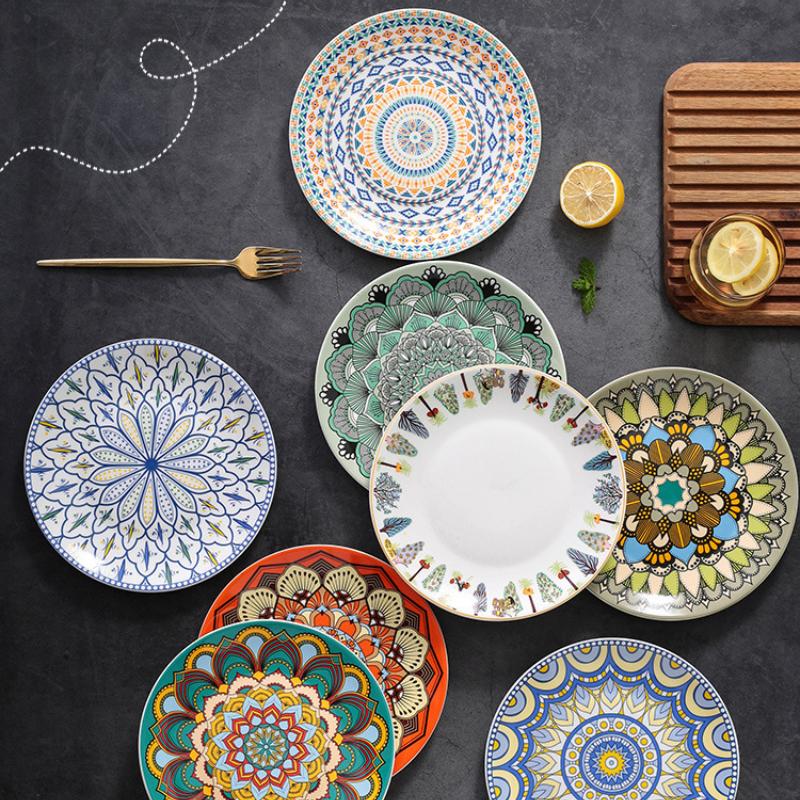 European Style Ceramic Tableware Set Plates Bohemian Style Cake Snack Salad Square Plates Birthday Festival Party Decorations