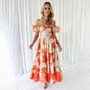 Women's Summer V-Neck Pleated Print Dress with Belt Ankle-Length Fashion