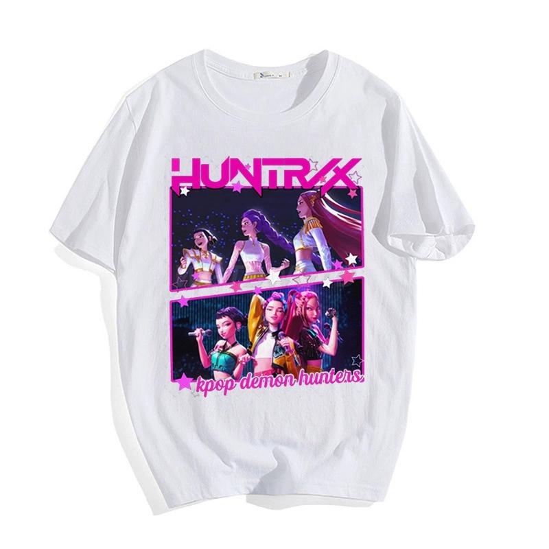 Camiseta Anime Kpop Caçadores de Demônios Masculina Feminina Moda Desenho Animado Estampada Tendência Rua Gola Redonda Camiseta Oversized