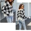 BITCED Women's Oversized Cropped V-Neck Sweater Women's Knit Sweater with Fringe for Fall/Winter