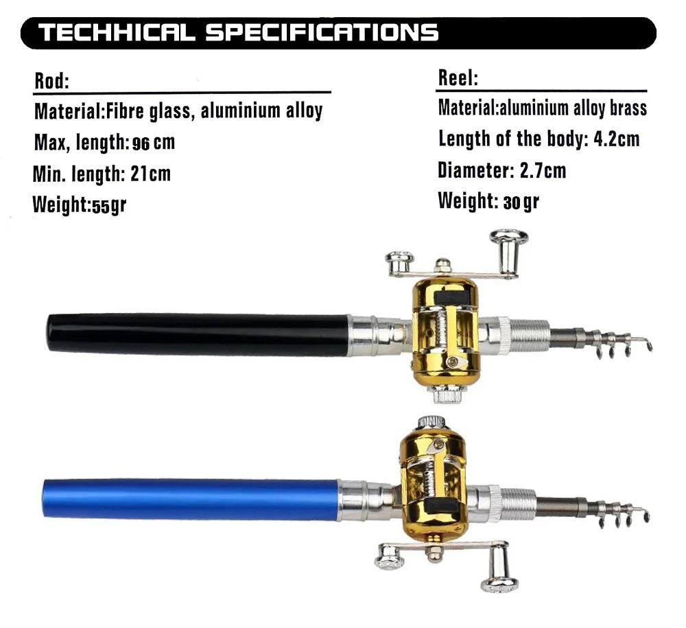 [Fish Rod+Reel+Line+Accessories] Portable Pocket Telescopic Fishing Rod Reel Full Kit Pen Shape Pole 96cm For Fishing Beginner