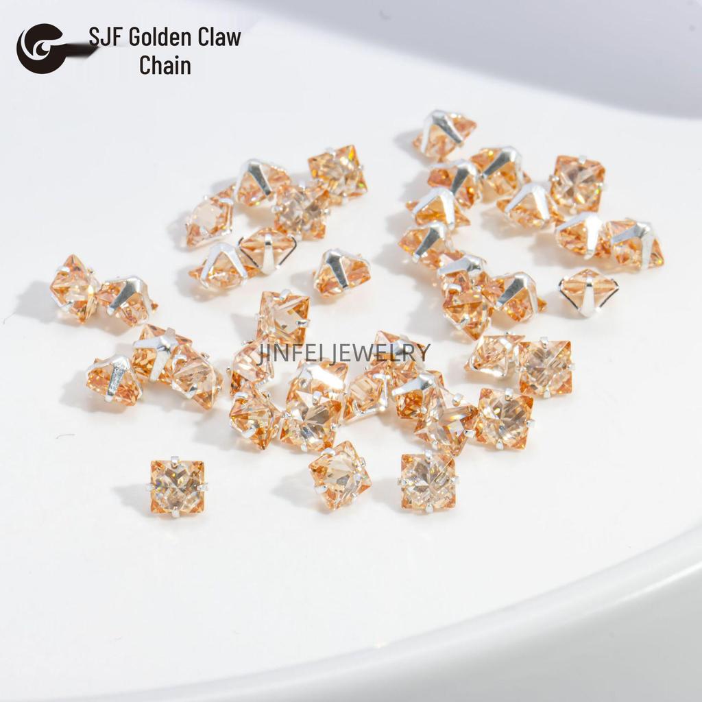 Colorful Square Prong Rhinestones: Right-Angle Silver Crystal Zircon for DIY Phone Chains and Jewelry.