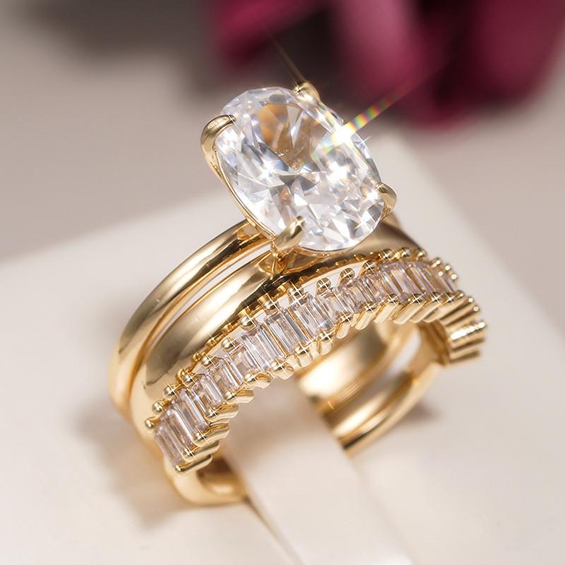 Coppers/Set Oval Cubic Zirconia Rings for Women Luxury Fashion Lady Jewelry Bridal Wedding Band Accessories