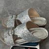 Summer New Large Roman Sandals Women's Glittered Fish Mouth Slope Heel Thick Bottom Sandals Beach Shoes