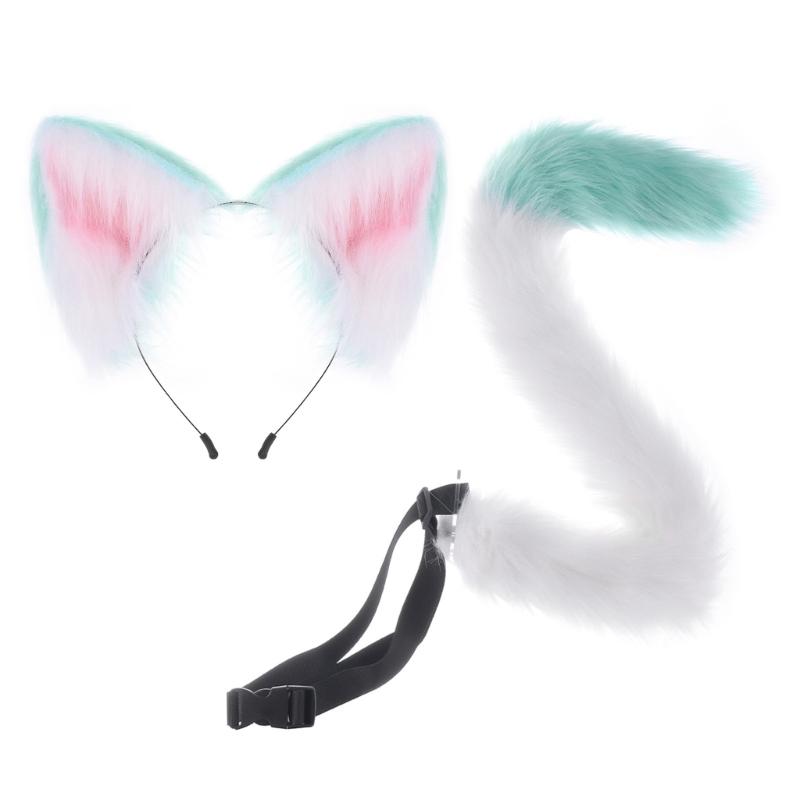 Realistic Foxes Tail And Ears Set For Women Cosplay Faux Furs Costume Headband and Tail Convention Role Play Accessories