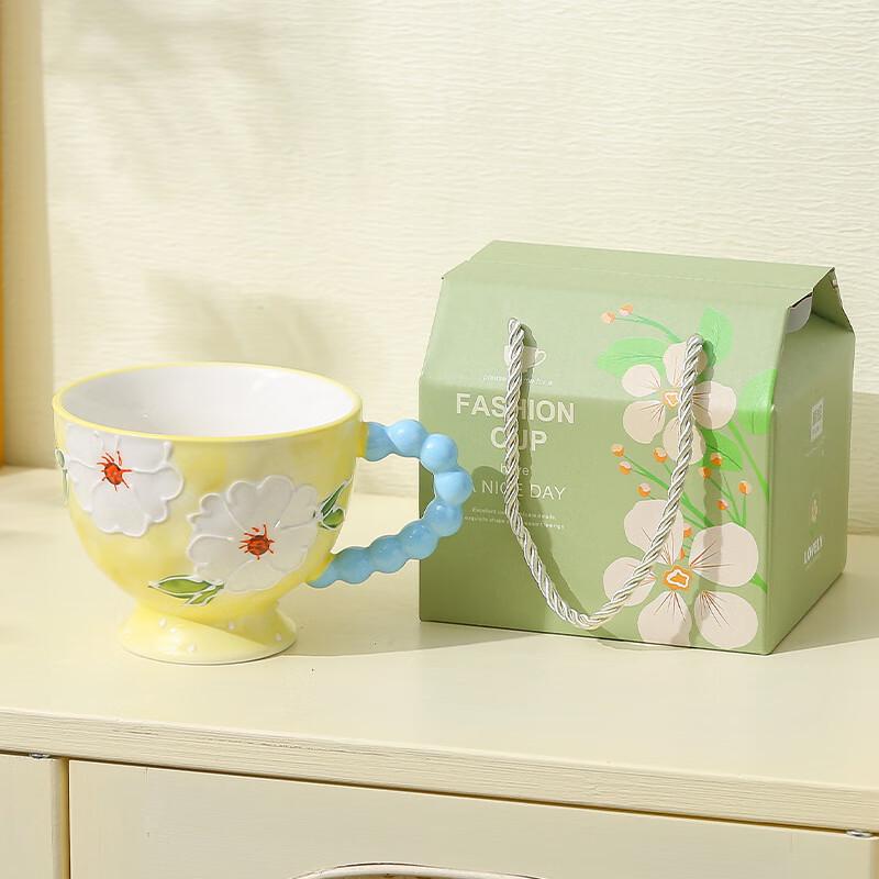 

MinGuan Hand-painted Embossed Ceramic Mug