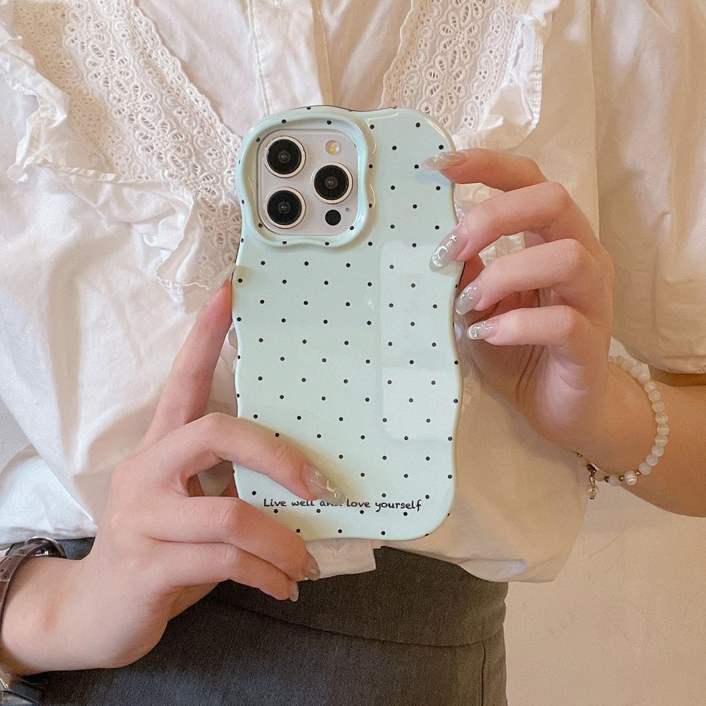 Korean Style Solid Color Polka Dot Wave Shell Compatible with iPhone 16 Pro Max Apple 17 Phone Case 15/14 Two-in-One