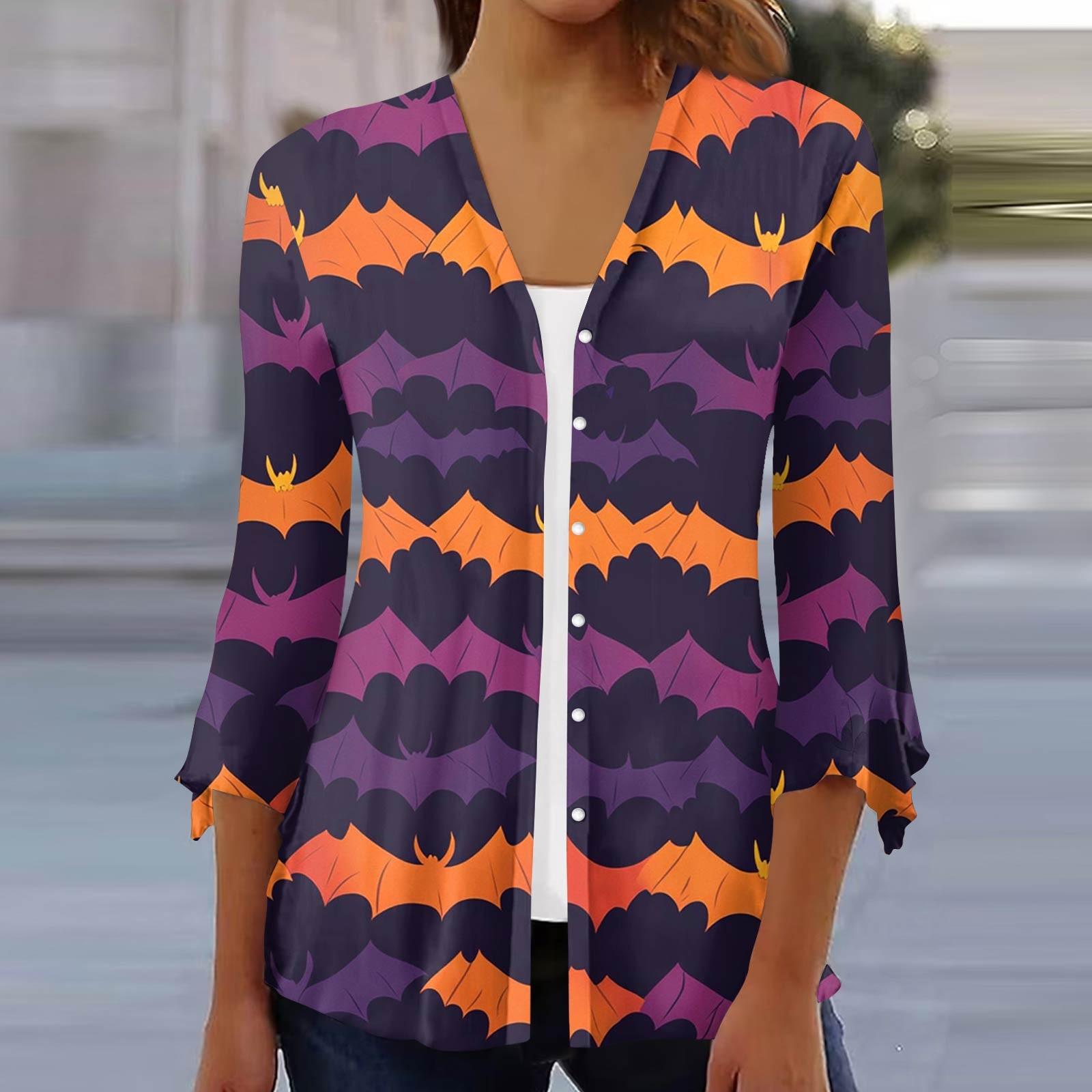 

Женский свободный повседневный кардиган-топ с принтом и рукавами семь восьмых на пуговицах S фиолетовый