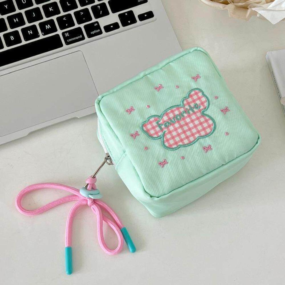 

Mini Sanitary Napkins Storage Bag Embroidery with Lanyard Lipstick Storage Pouch Gift Large Capacity Feminine Period Pouch зелёный