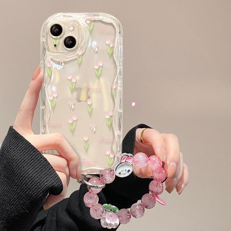 Applicable To Apple 15 Mobile Phone Case IPhone 14/13promax Full Screen Tulip Bracelet 12/11 Transparent Silicone Xs