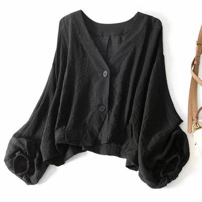 Camicie da Donna Primavera Colore Unico Estate Maniche a Pipistrello Ampie Sottili Trasparenti Casual Scollo a V Abbigliamento Protezione Solare Versatile Semplice