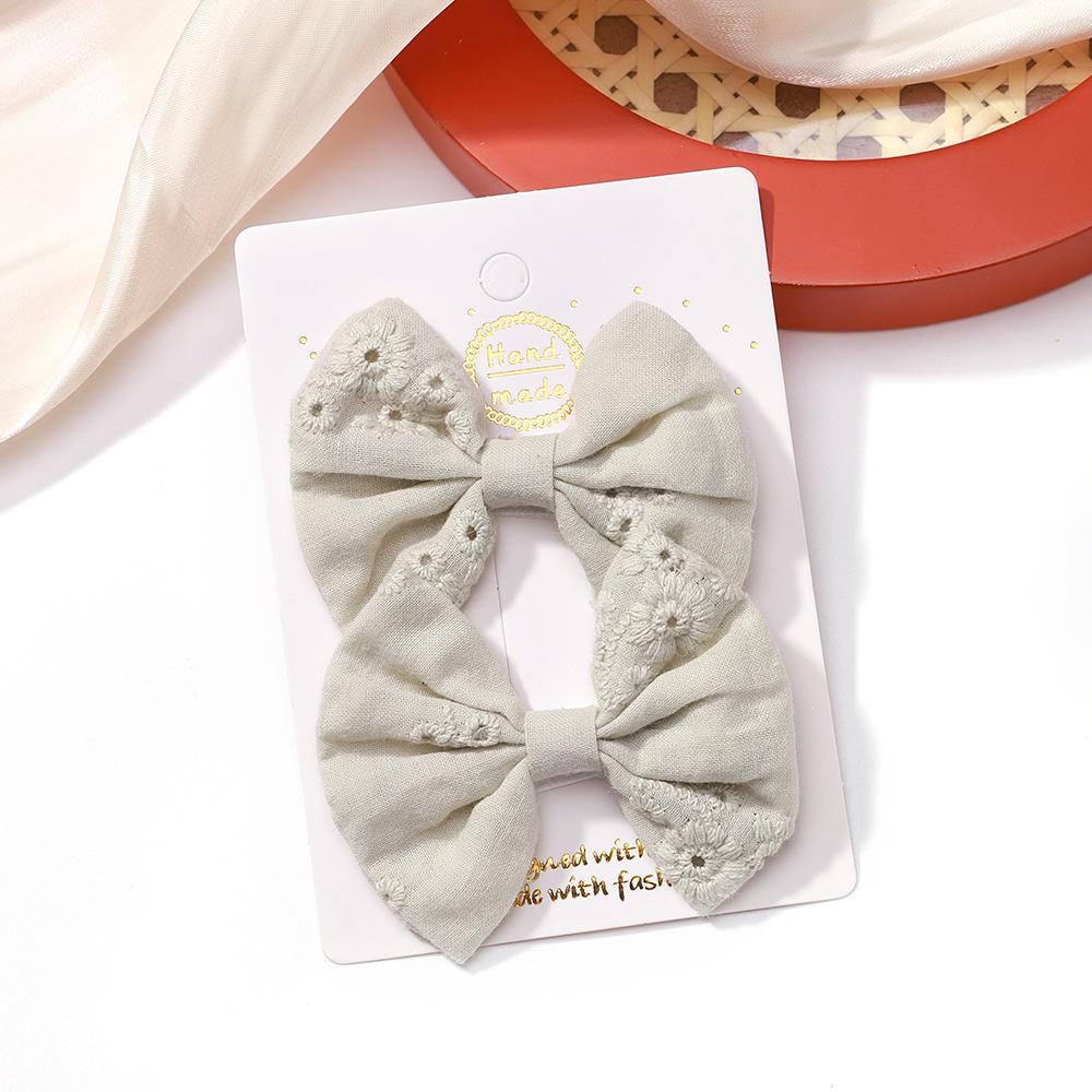 2pcs/set Embroidery Bows Hair Clips Solid Hairpins Girls Handmade Cotton Barrettes Kids Butterfly Hair Pin Baby Hair Accessories