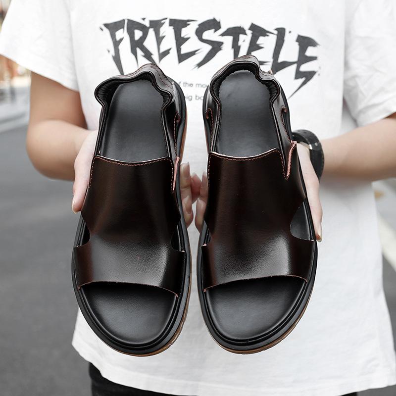 Sandals Men's Summer New Roman Leather Shoes Transparent Men's Shoes Trendy Soft Genuine Leather Beach Shoes