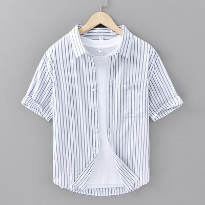 Loose Short Sleeve Shirt Men's Summer Casual Striped Top Cotton Handsome Shirt