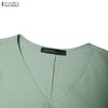 ZANZEA Women Casual V-Neck Solid Color 3/4 Sleeve Midi Dress