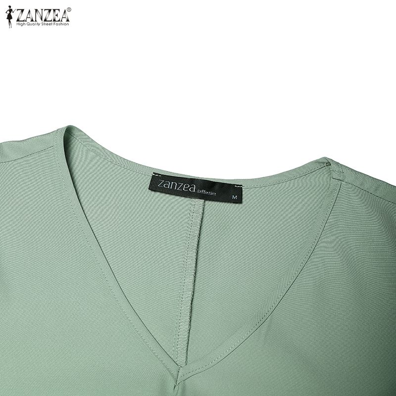 ZANZEA Women Casual V-Neck Solid Color 3/4 Sleeve Midi Dress