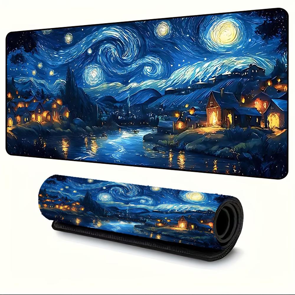 Classic Oil Painting Art Starry Night Sky Mouse Pad XXL Large Desk Mat Gaming Mousepad Non-slip Rubber Keyboard Mat PC Gamer