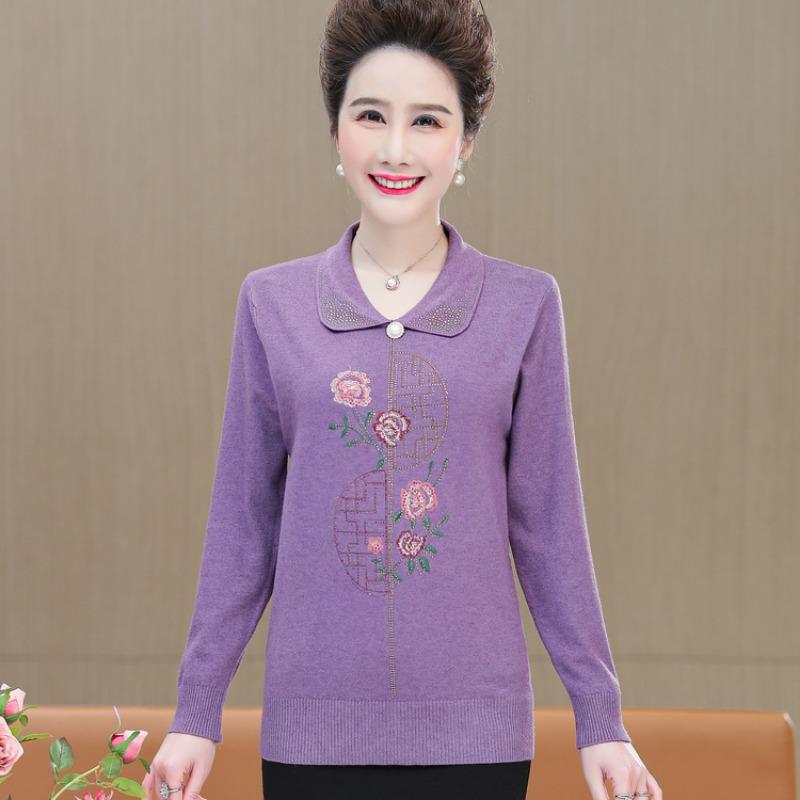 Mom spring long-sleeved shirt middle old woman grandma spring and autumn women's shirt old woman clothes