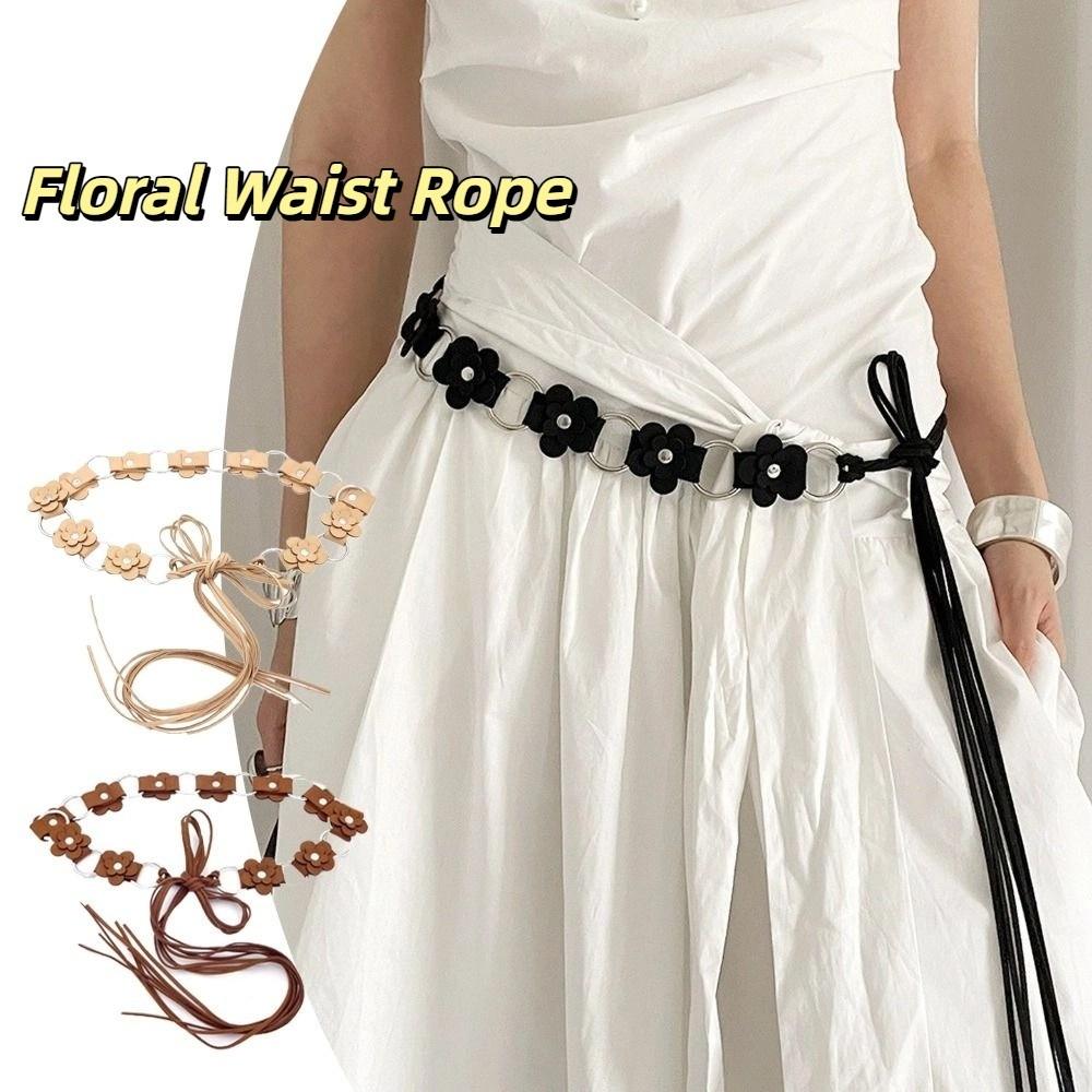 Ethnic Leather Waist Rope Floral Dress Jeans Belt American Women's Belt  Waist Decoration