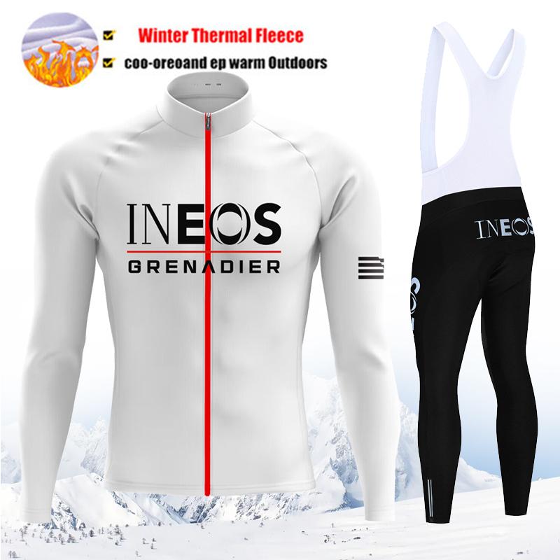 INEOS Team Winter Cycling Jersey Set Thermal Fleece Men Cycling Long Sleeve Bicicleta Set MTB Road Bike Clothing Suit Bib Pants